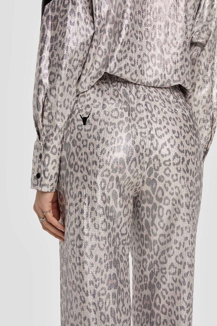 Ladeis Knitted Leopord Pant - Zilverkleurig