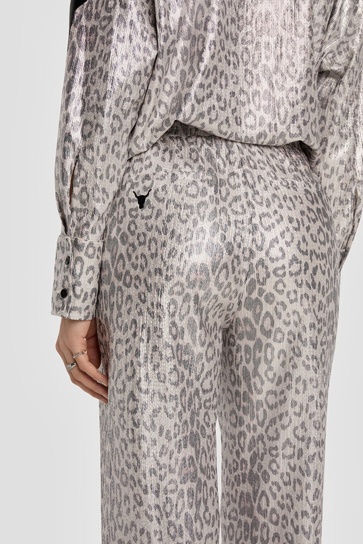 Ladeis Knitted Leopord Pant - Zilverkleurig