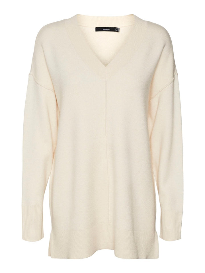 Vmgold Link Ls Long V-neck Pullover - Ecru
