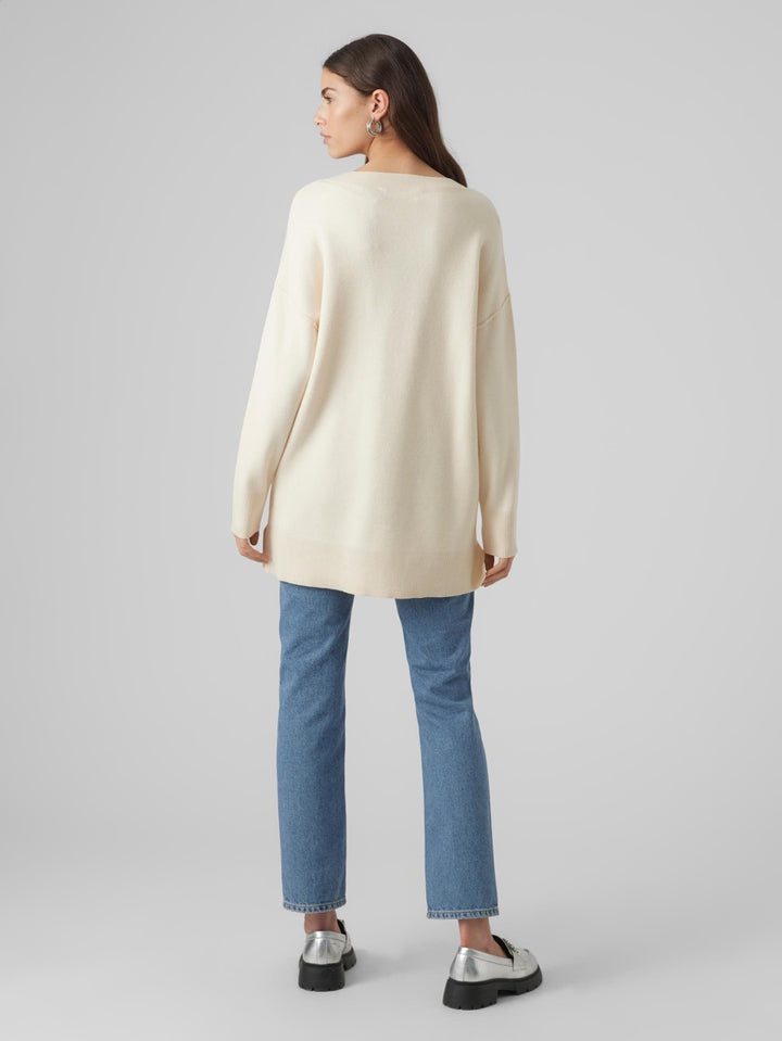 Vmgold Link Ls Long V-neck Pullover - Ecru