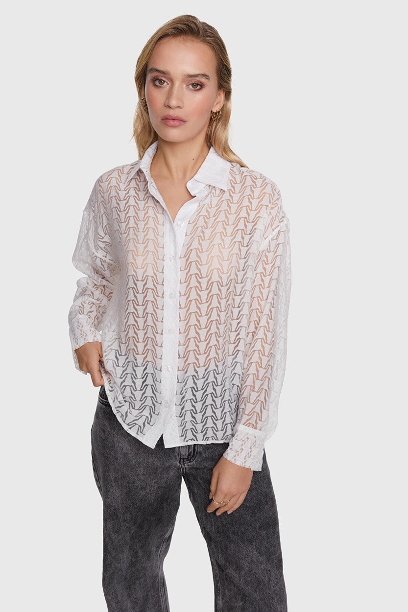 Ladies Woven Bunn Out Blouse - Off-white