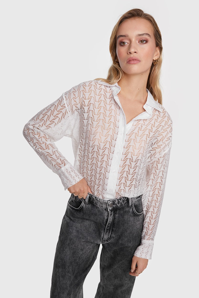 Ladies Woven Bunn Out Blouse - Off-white