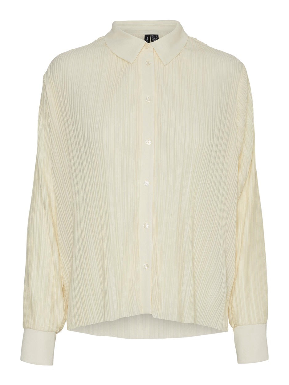 Vmsutton Ls Pleated Shirt - Ecru