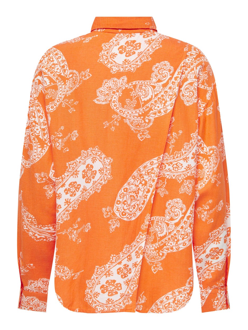 Onlbella Linen L/s Loose Shirt Ptm - Oranje Dessin