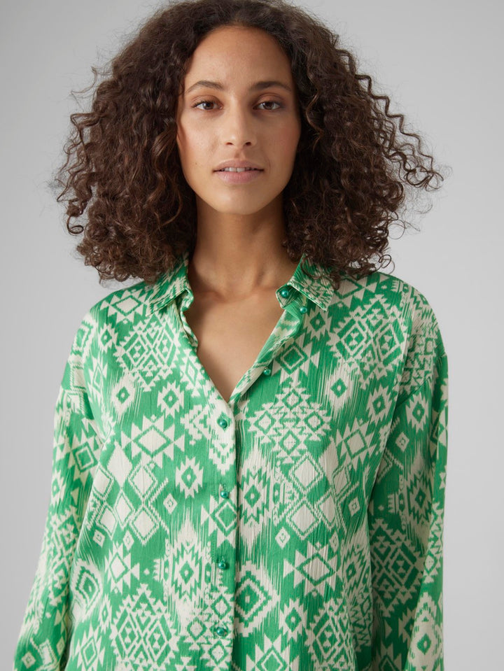 Vmgema Gida L/s Shirt Wvn Btq - Groen Dessin