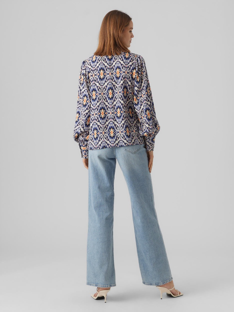 Vmsifa L/s Shirt Wvn Lcs - Blauw Dessin