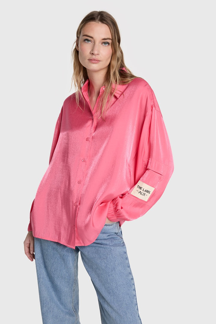 Ladies Woven Satin Blouse - Koraal Rood