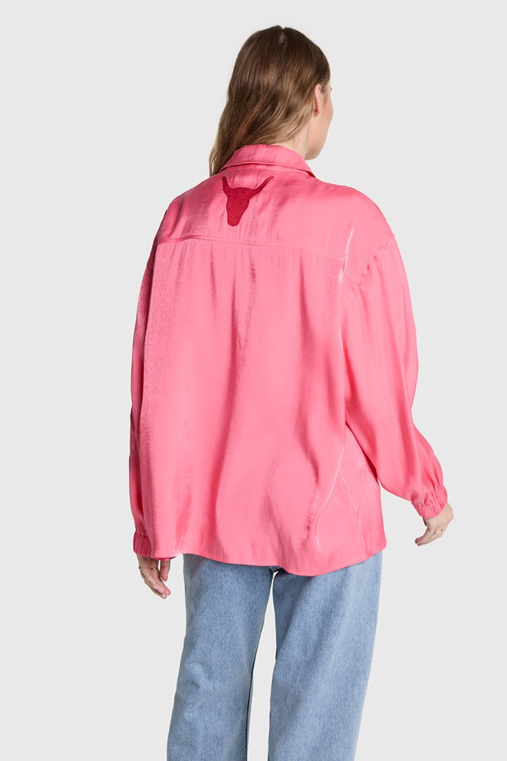 Ladies Woven Satin Blouse - Koraal Rood