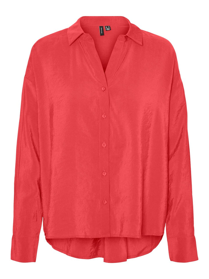 Vmqueeny Ls Oversize Shirt Wvn Ga N - Koraal Rood