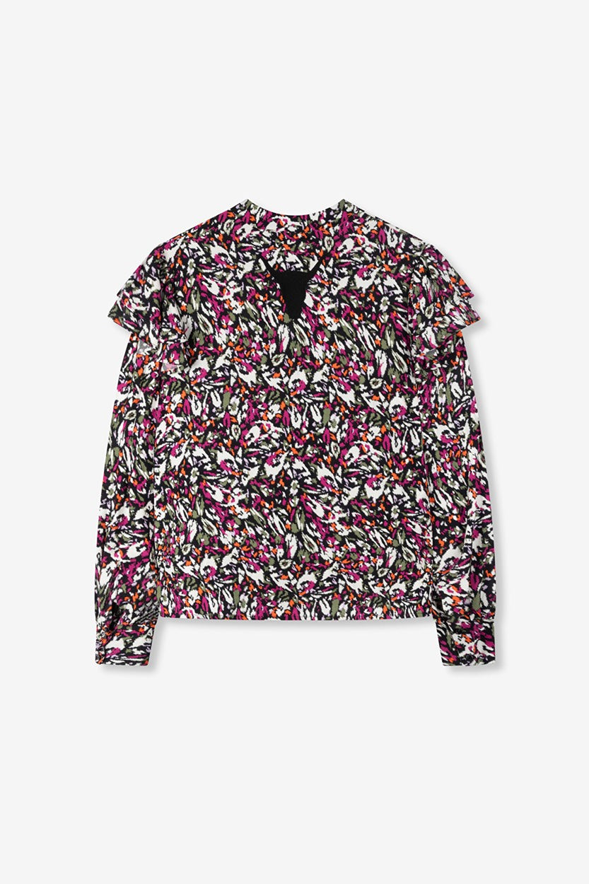 Ladies Woven Blurry Flower Blouse - Multicolor