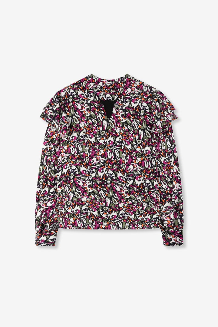 Ladies Woven Blurry Flower Blouse - Multicolor