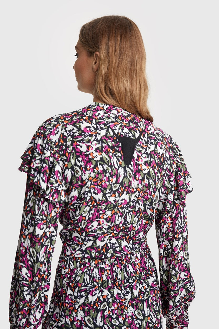 Ladies Woven Blurry Flower Blouse - Multicolor