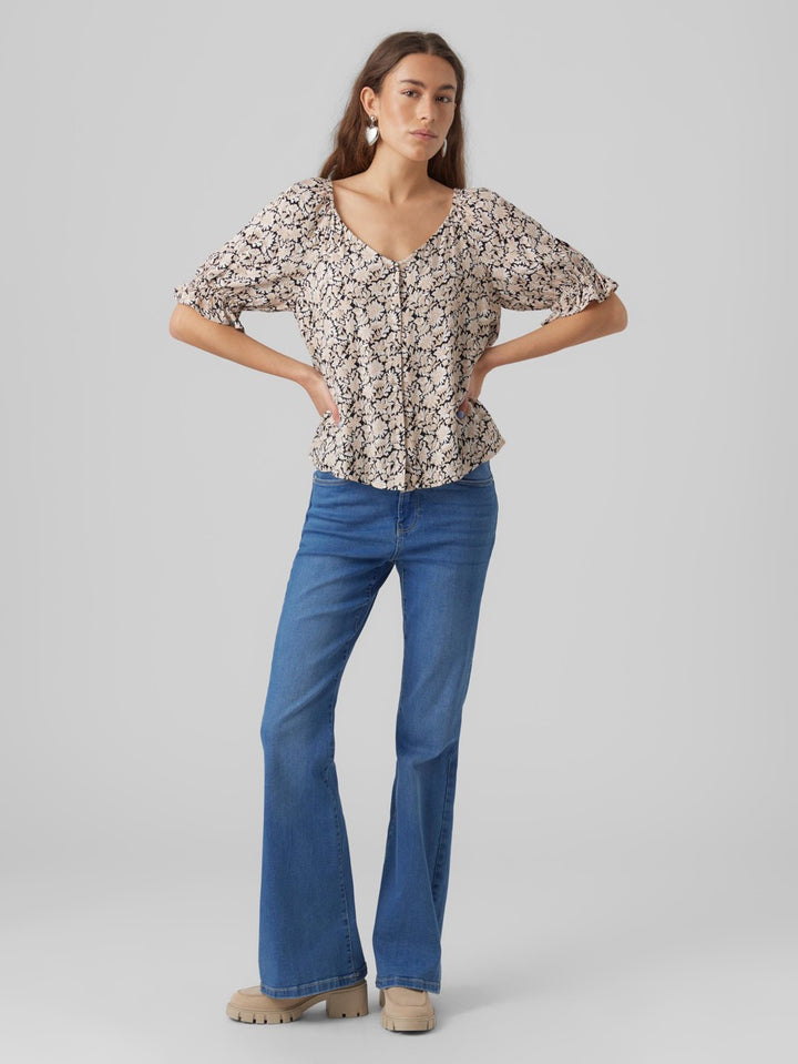 Vmrani 2/4 Shirt Wvn Lcs - Zwart Dessin