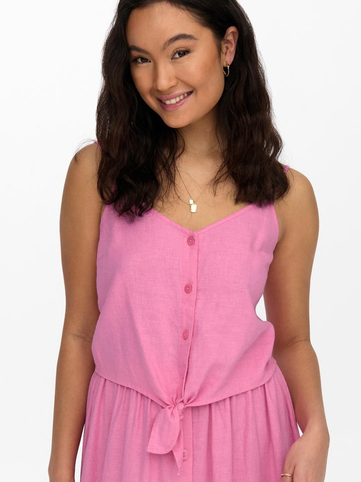 Onlcaro Strap Linen Blend Knot Top - Roze