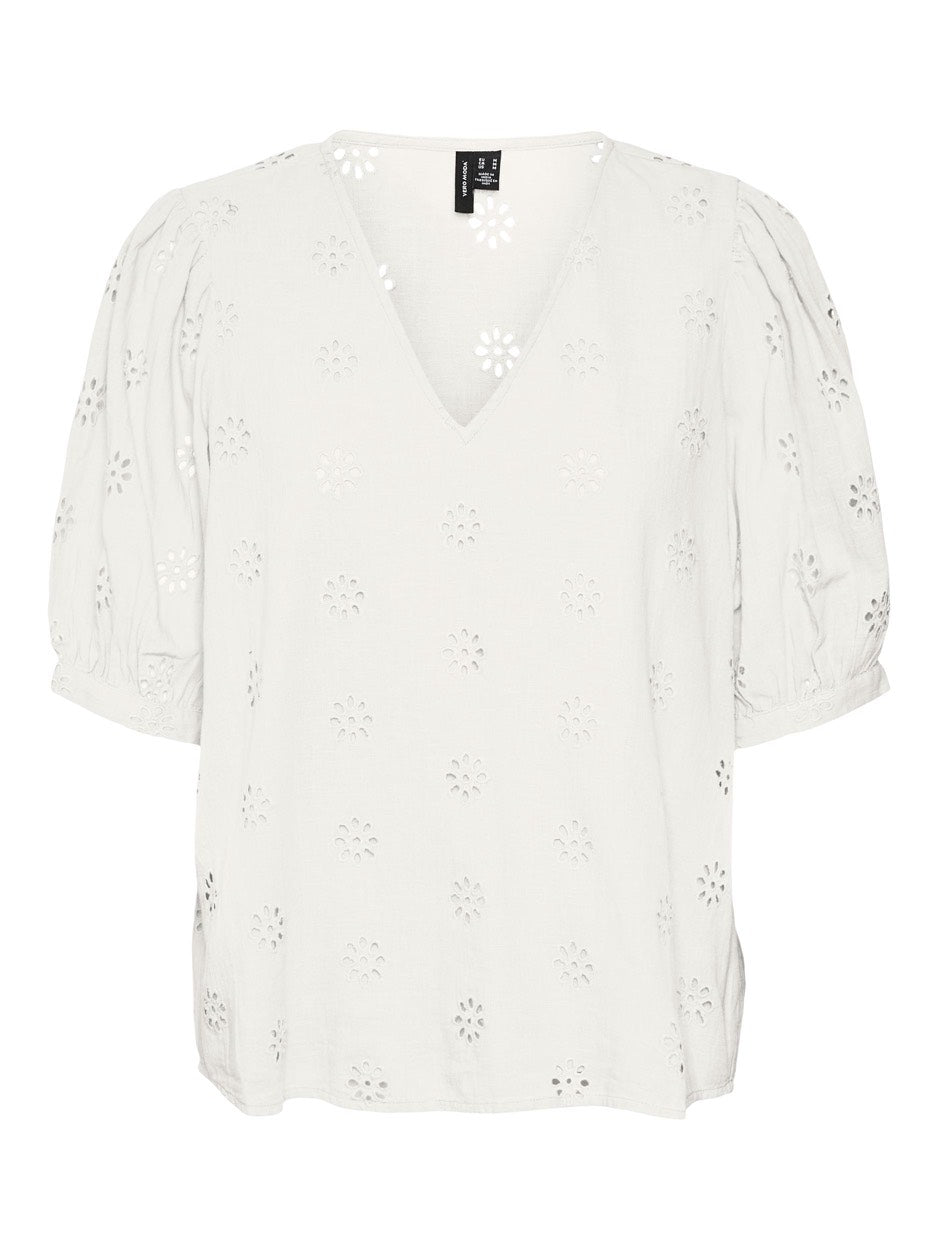 Vmmaja 2/4 V-neck Top Wvn - Wit
