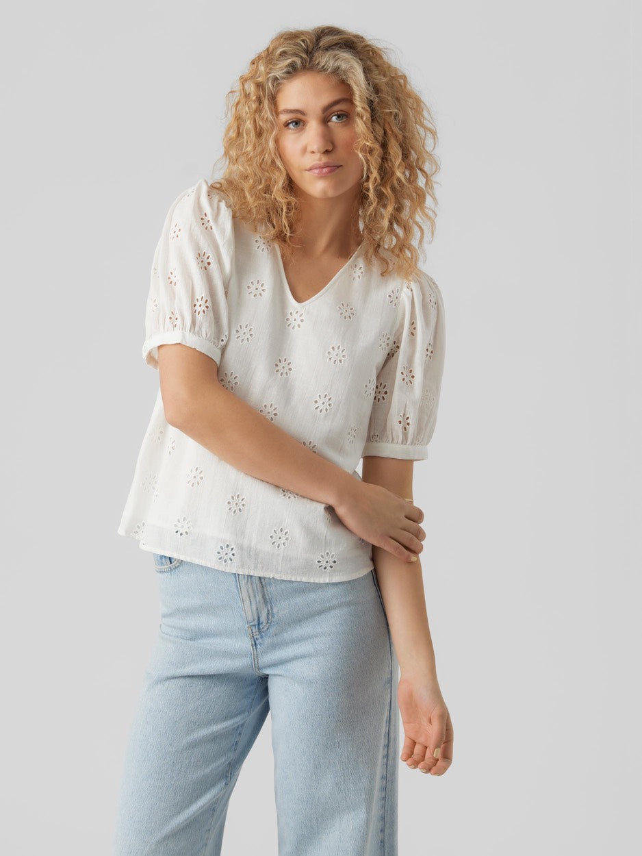 Vmmaja 2/4 V-neck Top Wvn - Wit