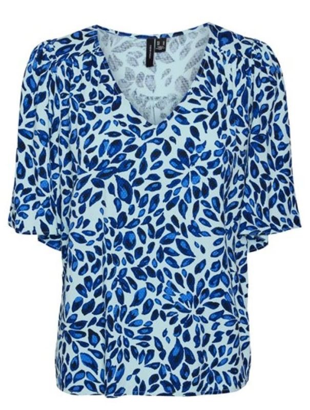 Vmgwen 2/4 V-neck Top Wvn Btq - Blauw Dessin