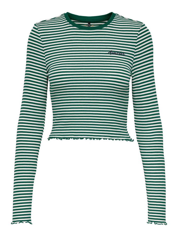 Onlmaja L/s Cropped Stripe Top Cc J - Groen Dessin
