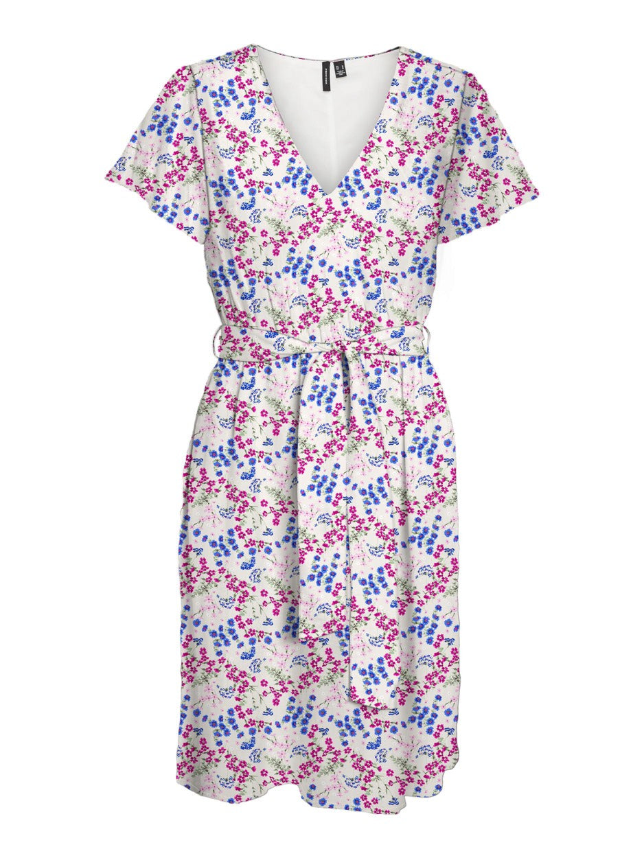 Vmutilla S/s V-neck Abk Dress Wvn B - Wit Dessin