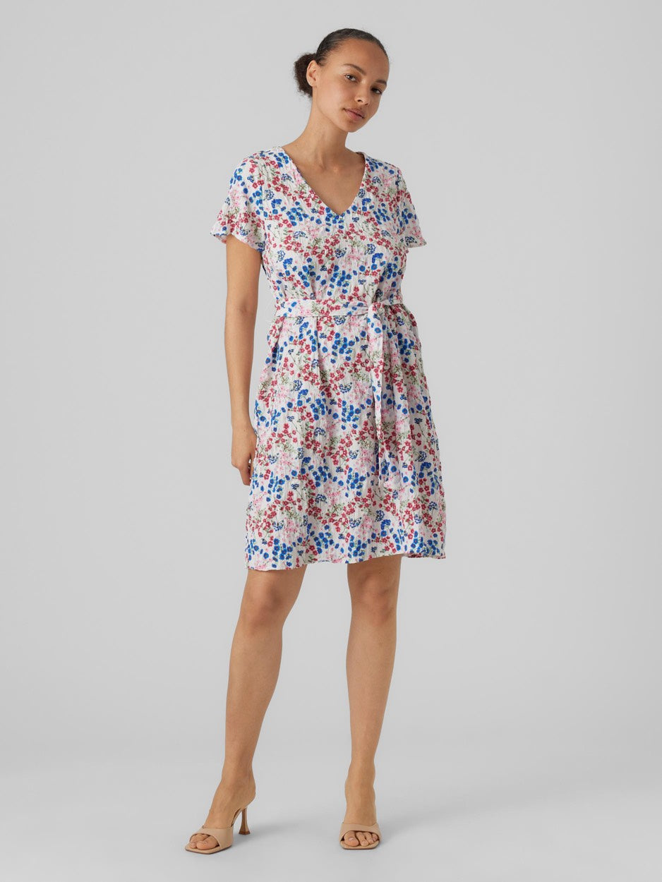 Vmutilla S/s V-neck Abk Dress Wvn B - Wit Dessin