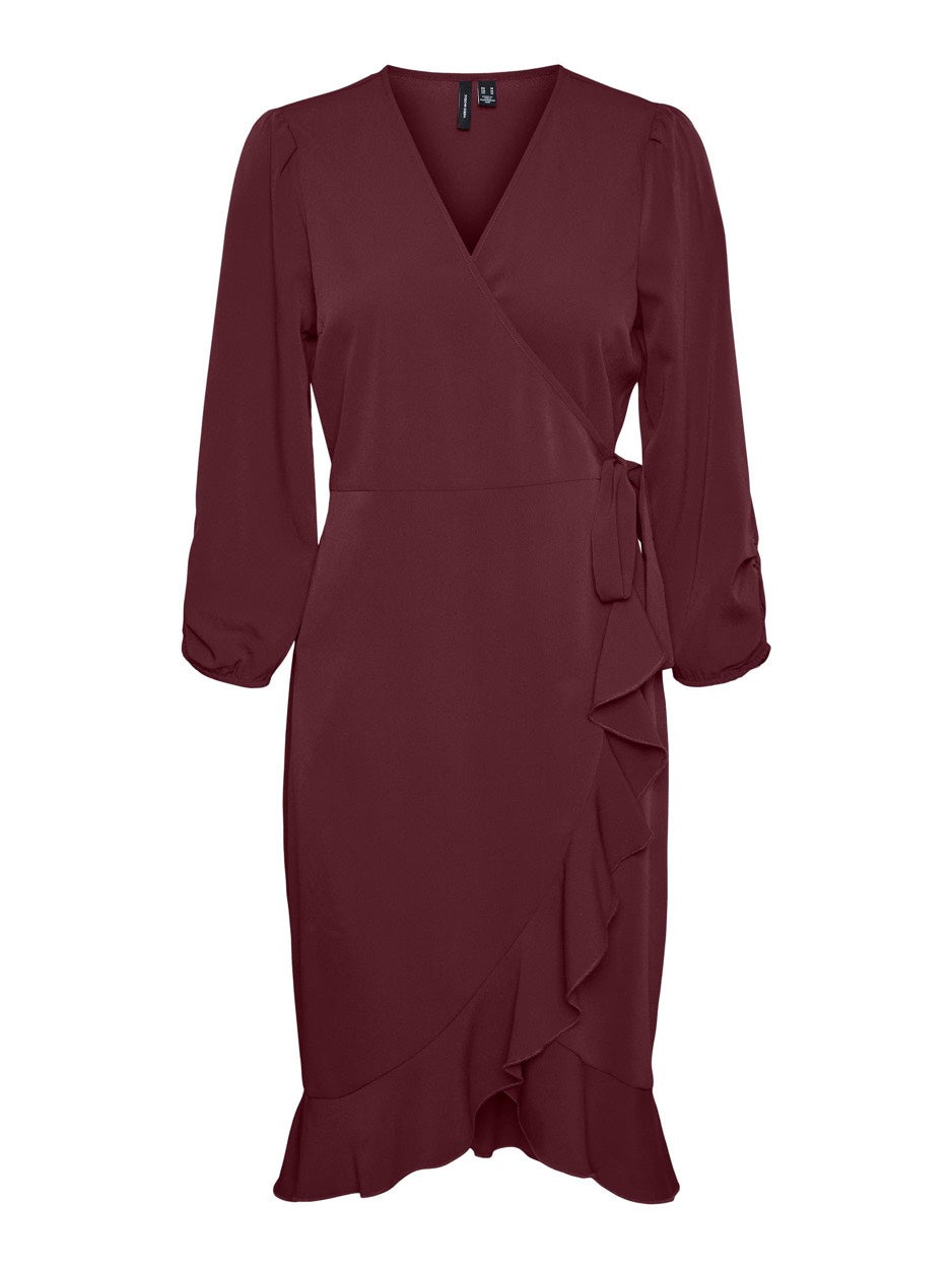 Vmrillo 3/4 Knee Wrap Dress Wvn Ga - Bordeaux