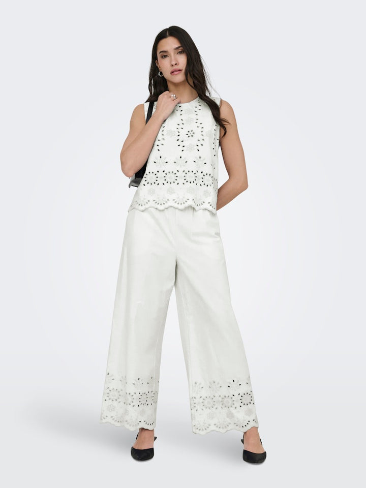 Jdymarina Hw Emb. Ankle Pant Wvn - Wit