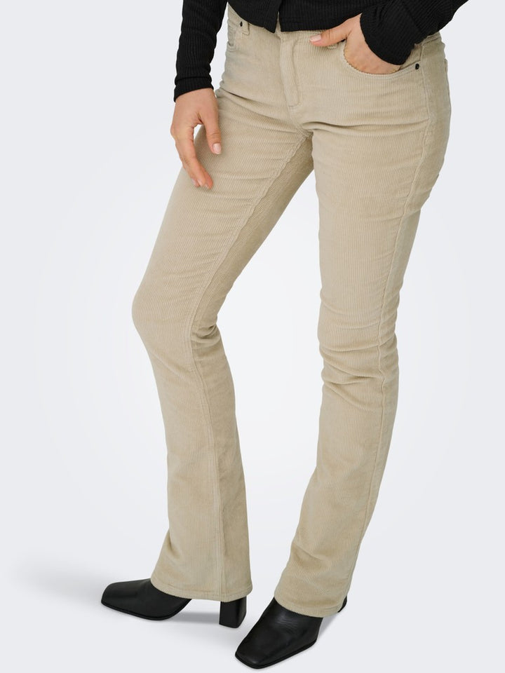 Onlmary-global Mid Cord Flared Pnt Noos - Ecru