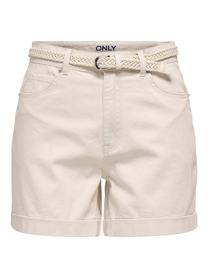 Onlvega-silla Hw Mom Belt Shorts Pnt - Wit Dessin