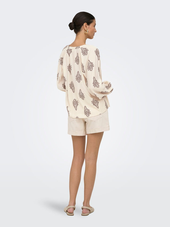 Onlvega-silla Hw Mom Belt Shorts Pnt - Wit Dessin