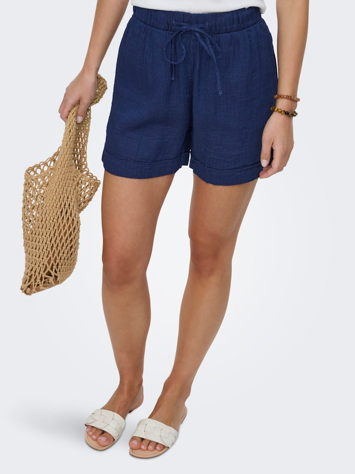 Onlleoni Seersucker Pull Up Shorts Wvn - Navy