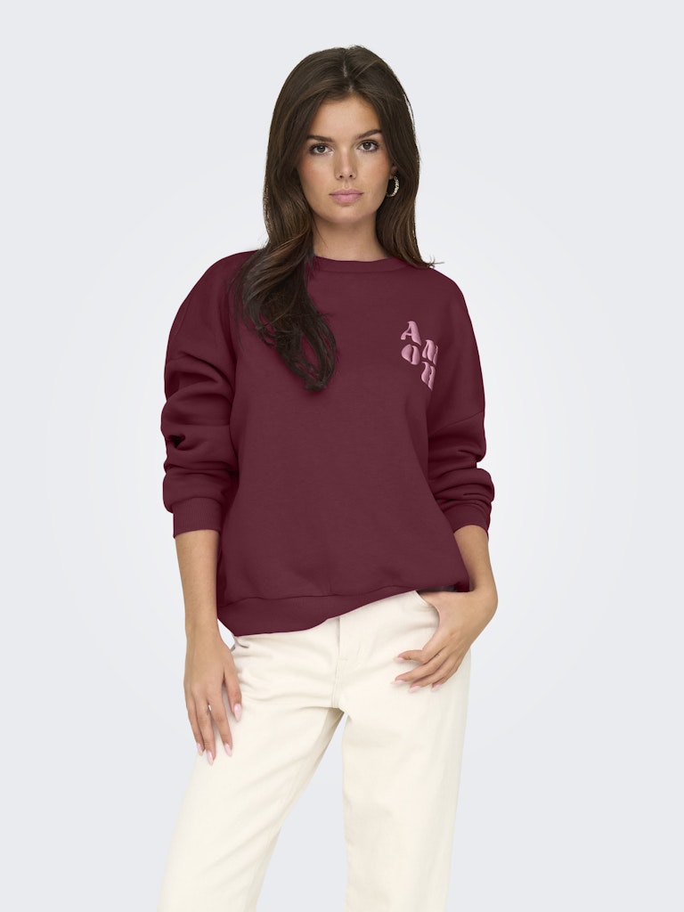 Onlmarey L/s O-neck Print Box Cs Swt - Bordeaux