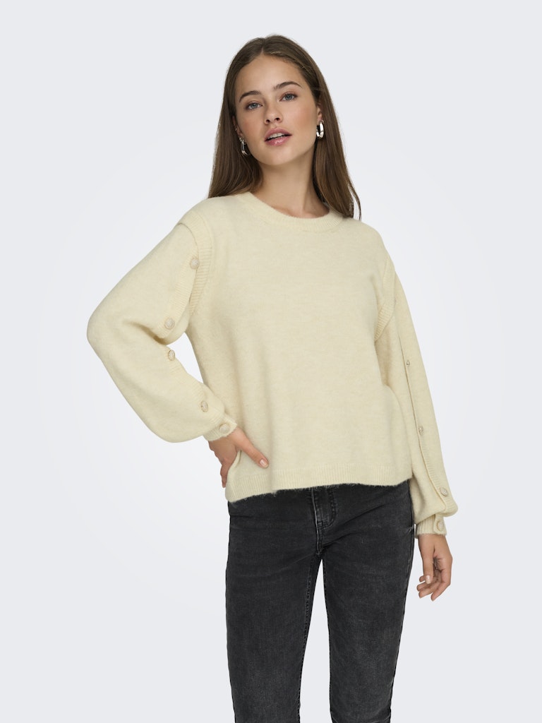 Onlrene Life Ls Button O-neck Cs Knt - Off-white