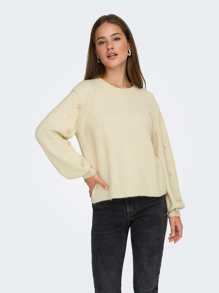 Onlrene Life Ls Button O-neck Cs Knt - Off-white