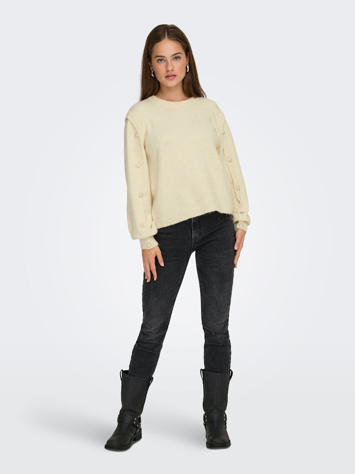 Onlrene Life Ls Button O-neck Cs Knt - Off-white