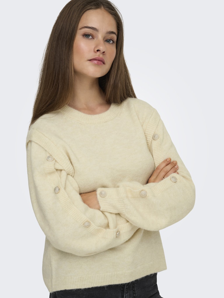 Onlrene Life Ls Button O-neck Cs Knt - Off-white