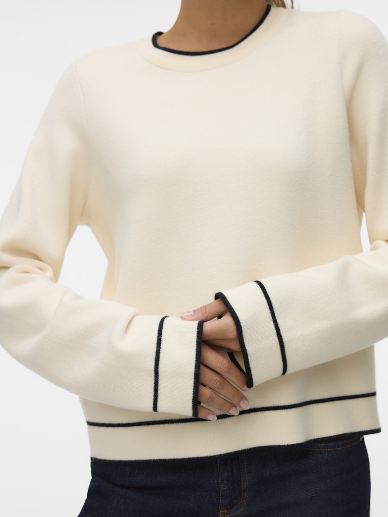 Vmgold Ls O-neck Double Contrast Pull - Ecru