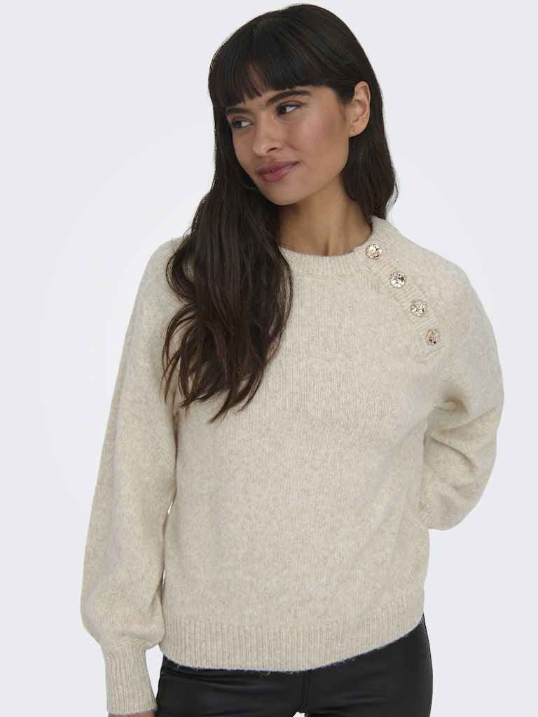 Onlemma Life Ls Button Oneck Knt Noos - Beige