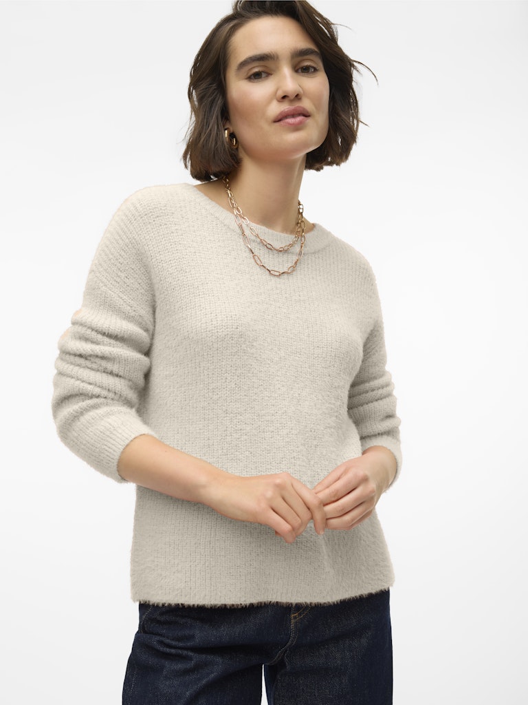 Vmpuff Ls O-neck Pullover Boo - Beige