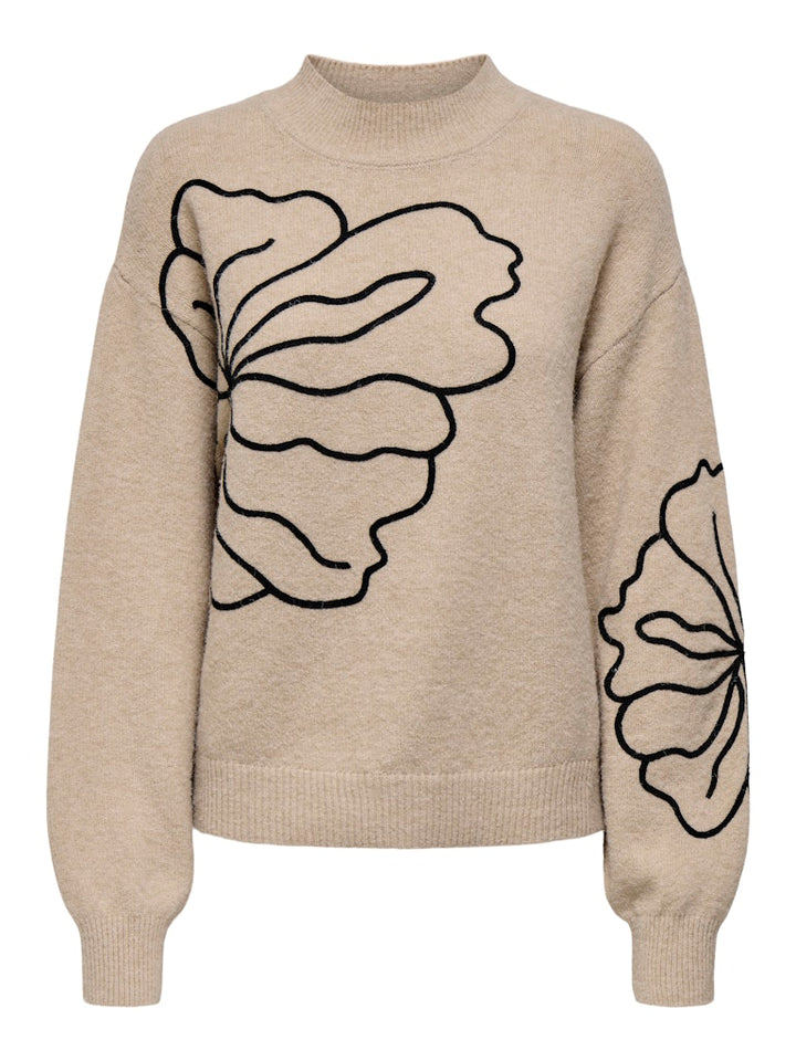 Jdyjella L/s Flower Pullover Knt Noos - Zand Dessin