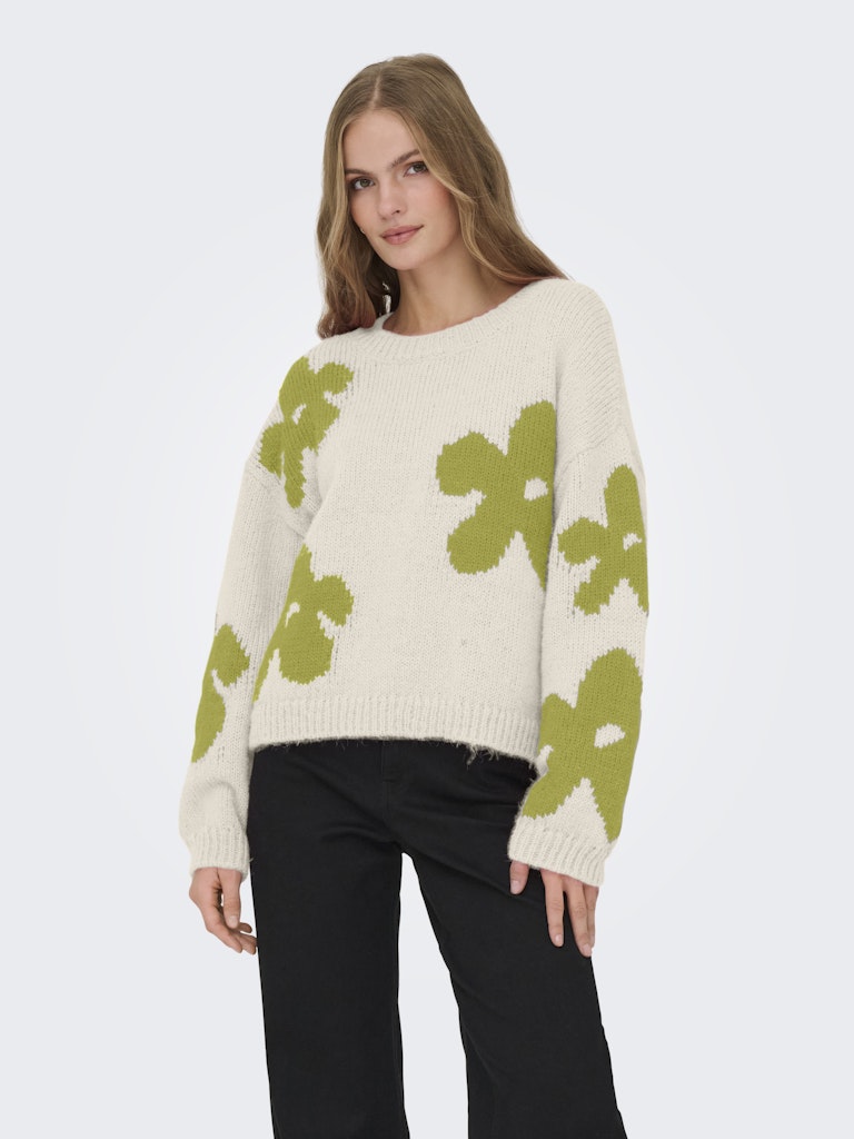 Onlbootle Life Ls Flower O-neck Knt - Ecru Dessin