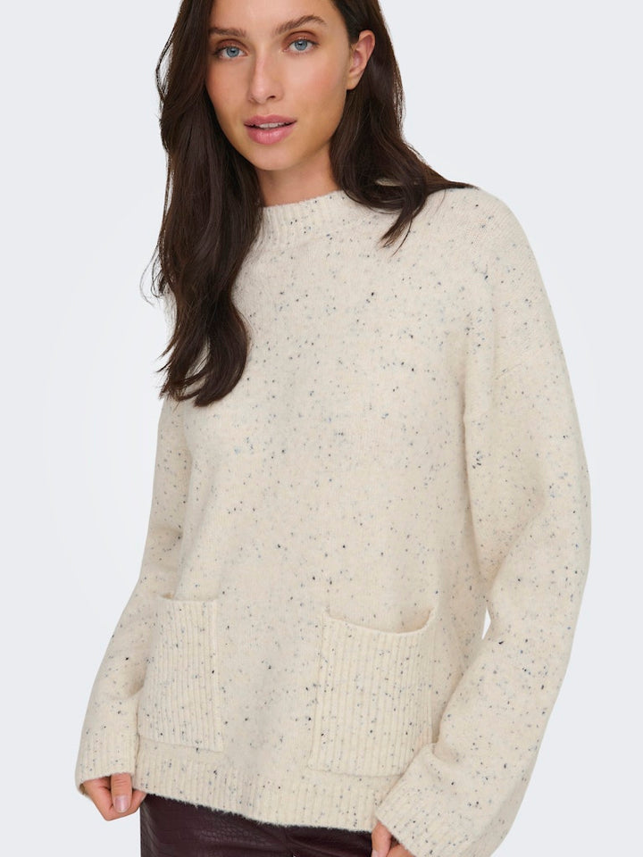 Jdyvirginia Life L/s Hn Pocket Pull Knt - Ecru Dessin