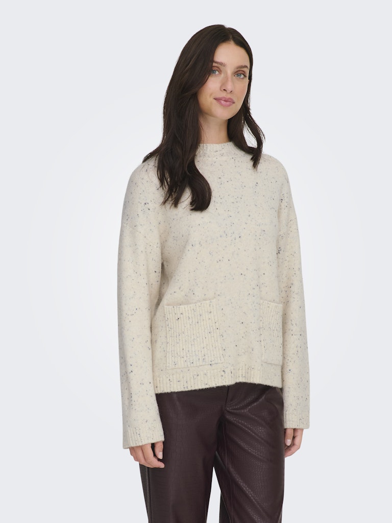 Jdyvirginia Life L/s Hn Pocket Pull Knt - Ecru Dessin