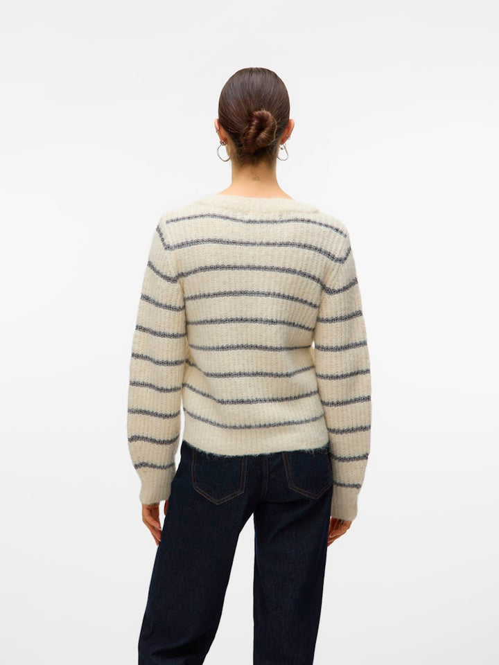 Vmawesome Shine Ls V-nck Stripe Pull Boo - Ecru Dessin