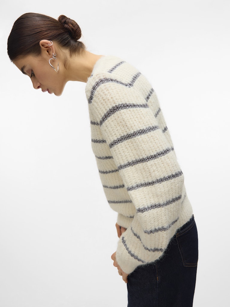 Vmawesome Shine Ls V-nck Stripe Pull Boo - Ecru Dessin