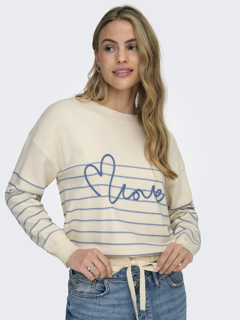 Onlsigne Life Ls Text Detai Oneck Cc Knt - Ecru Dessin