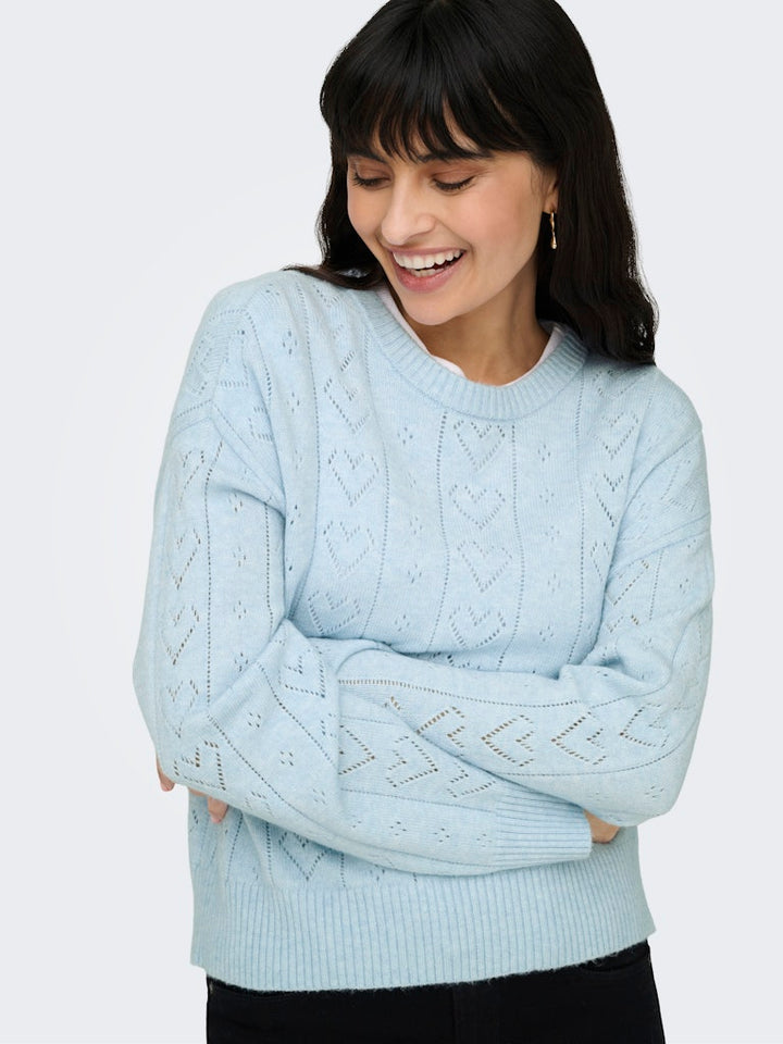 Onlisa Life Ls Struct Boxy Oneck Cc Knt - Lichtblauw