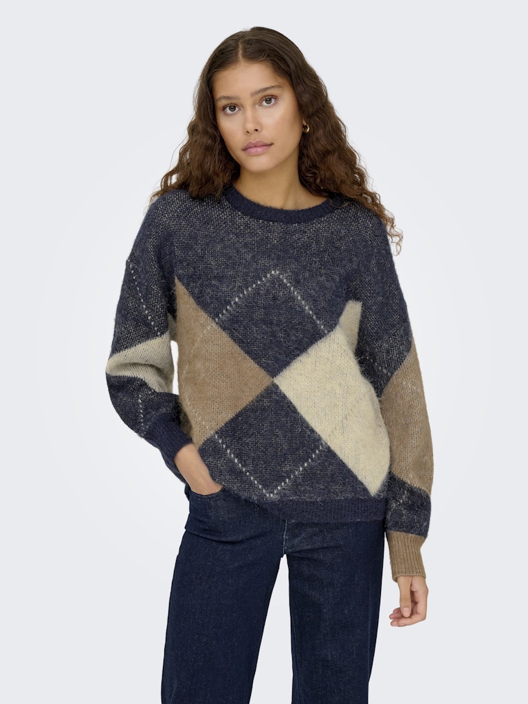 Onlnoeme Life Ls Jq O-neck Knt - Blauw Dessin