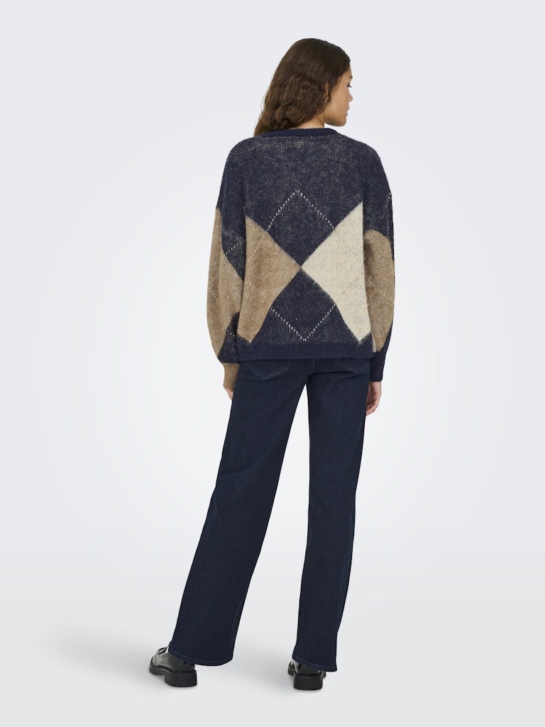 Onlnoeme Life Ls Jq O-neck Knt - Blauw Dessin