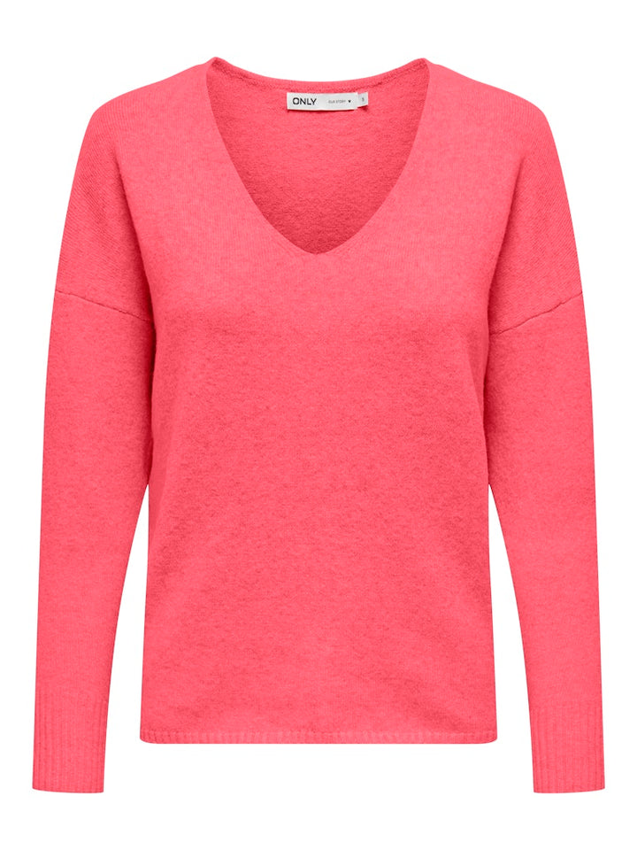 Onlrica L/s V-neck Pullo Knt Noos - Koraal Rood