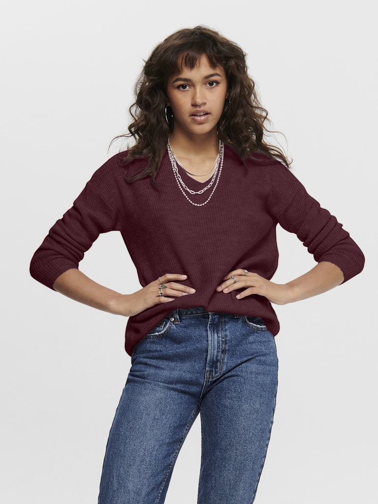 Onlcamilla V-neck L/s Pullover Knt Noos - Bordeaux